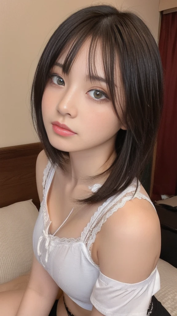 (Sexual climax:1.75),short hair,Part-time job at a bar,(Wearing laced negurije:2.0),-old,(Ul cute Japan girl:1.5),(Detailed face,detailed eyes,Beautiful eyes,symmetry eyes:2.0),Natural Makeup