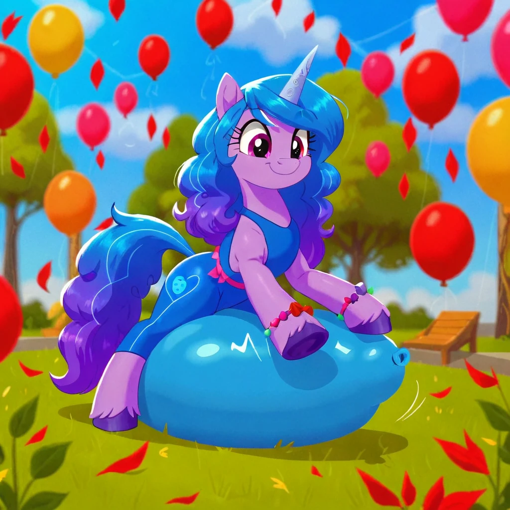 cinematic film still score_9, score_8_up, score_7_up, score_6_up, score_5_up, score_4_up, Digital art, cute,
Izzy Moonbow, earth pony, muscular, smirking, feral,
rating_questionable,
meadow,
(balloon ??????, looner, sitting on a balloon, balloon sitting:1.2),
(detailed balloon, one balloon, sitpop:1.3),
thick thighs, balloon ??????, sitting on a balloon, one balloon, too heavy,
(tied balloon, tight balloon, necked balloon:1.2),
foreshortening, depth of field, motion lines,
emphasis lines, impact emanata,
screencap, . shallow depth of field, vignette, highly detailed, high budget, bokeh, cinemascope, moody, epic, gorgeous, film grain, grainy