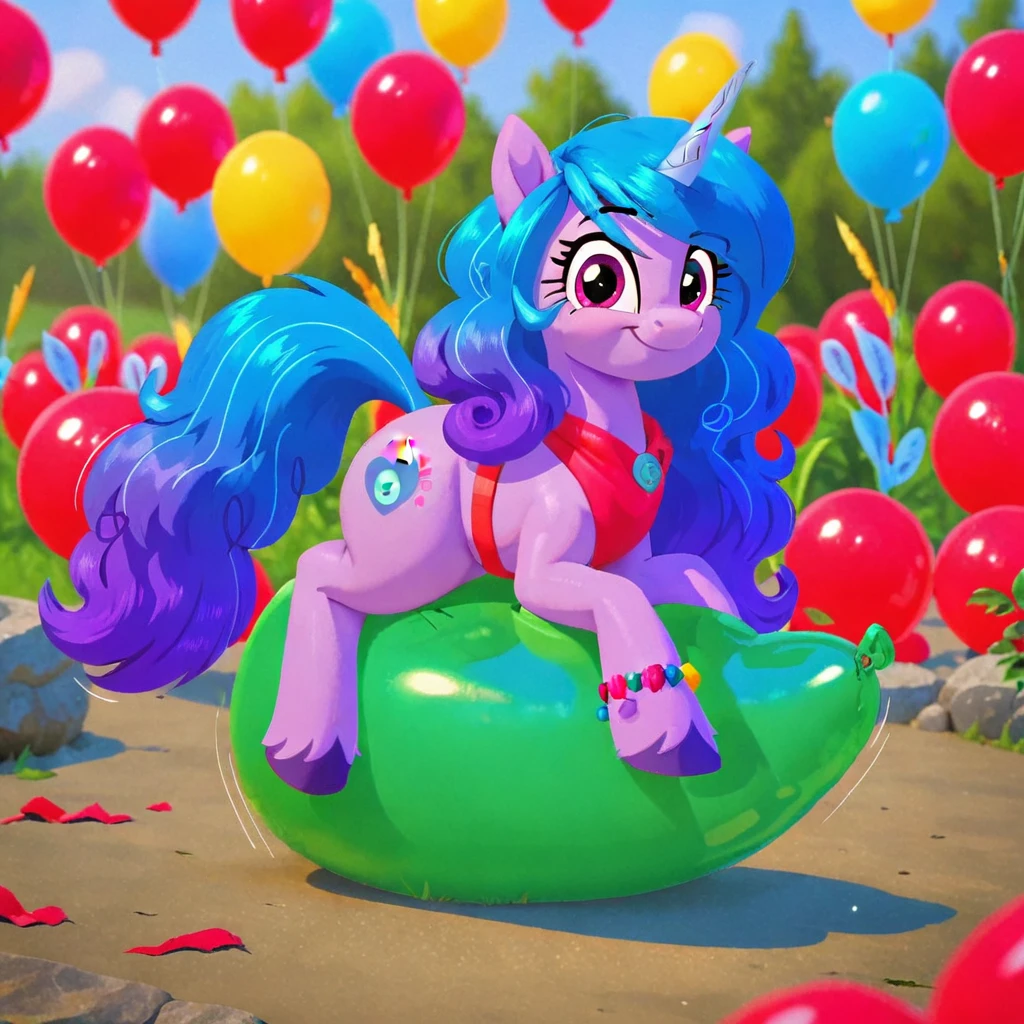cinematic film still score_9, score_8_up, score_7_up, score_6_up, score_5_up, score_4_up, Digital art, cute,
Izzy Moonbow, earth pony, muscular, smirking, feral,
rating_questionable,
meadow,
(balloon fetish, looner, sitting on a balloon, balloon sitting:1.2),
(detailed balloon, one balloon, sitpop:1.3),
thick thighs, balloon fetish, sitting on a balloon, one balloon, too heavy,
(tied balloon, tight balloon, necked balloon:1.2),
foreshortening, depth of field, motion lines,
emphasis lines, impact emanata,
screencap, . shallow depth of field, vignette, highly detailed, high budget, bokeh, cinemascope, moody, epic, gorgeous, film grain, grainy