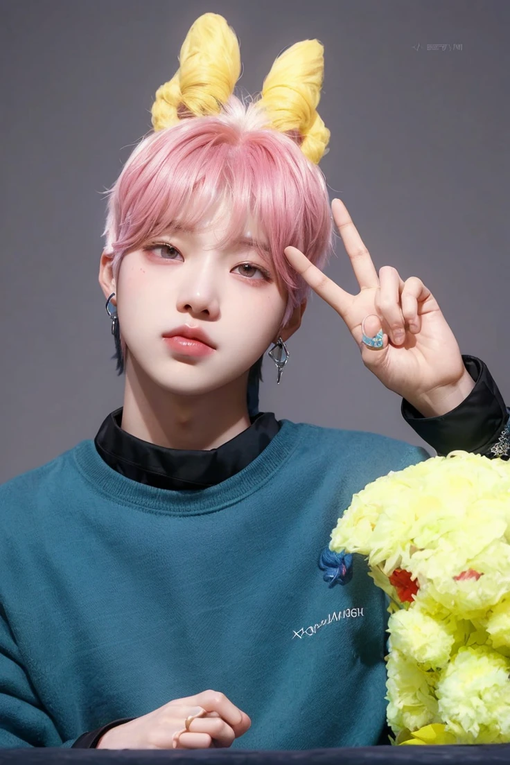 Arafa woman with colored hair sitting at a table, jung jaehyun, adorable and pale korean face, male ulzzang, Kim Doyoung, with short hair, jossi do blackpink, Hong Jun Hyung, taejune kim, ulzzang, the hime cut, jaeyeon nam, XQC, park jimin, tomboy short platinum hair