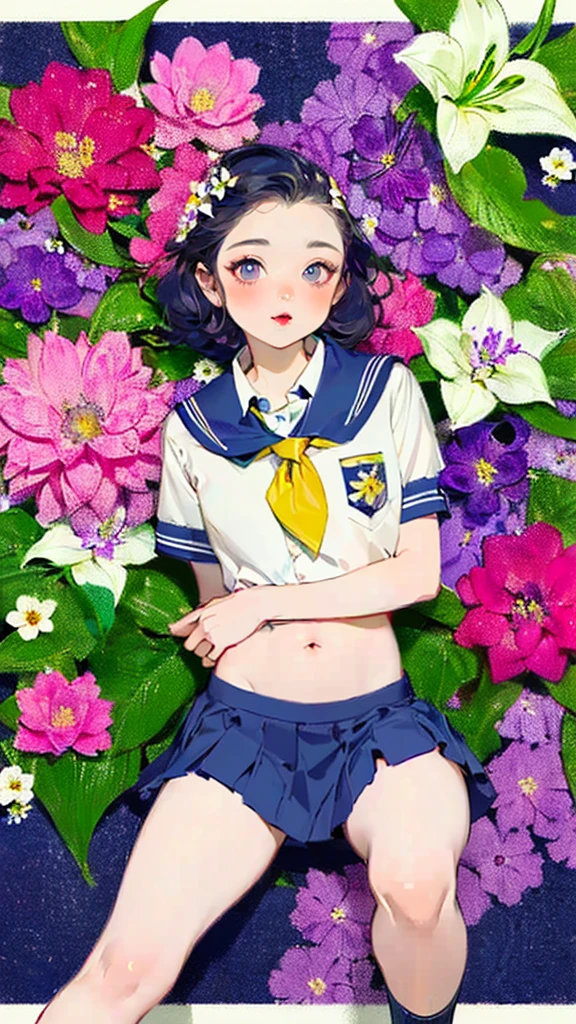 Poster,(a lot:1.2),((Art Deco,Botanical Art,Flower Art)),(Floral:1.2),Lily flower,
(masterpiece, Highest quality),(Vibrant colors,colorful),(Amazing details,Detailed Background),Anatomically correct,Accurate drawing,Detail View,Sense of luxury,
Girls open clothes:1.6, Bare Belly,
(school uniform:1.5), Spread your legs,Spread your legs、