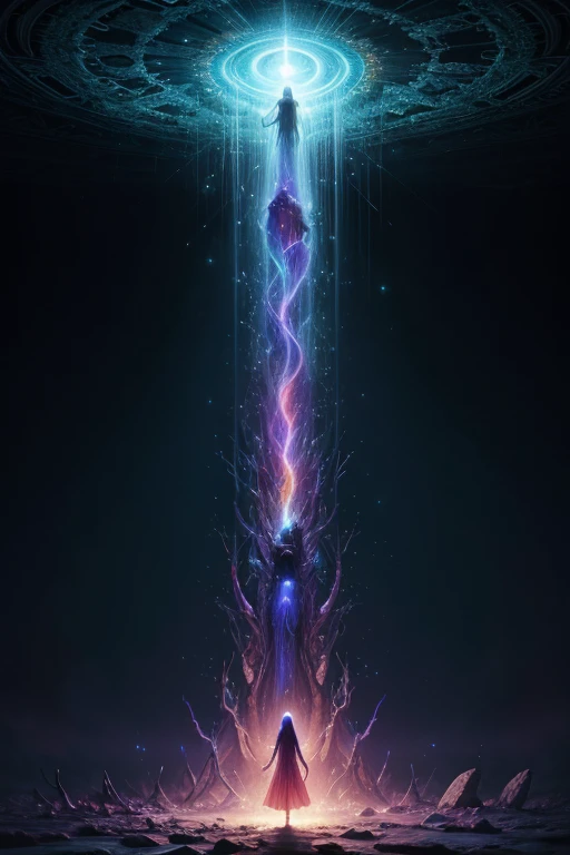 create fantasy images, psychedelic, surreal, of souls, after dead, who cry out ardently for God.