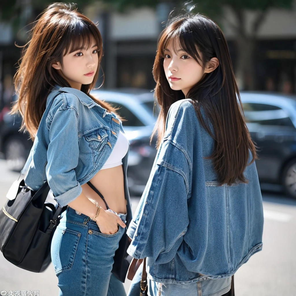 iPhone 15 pro photo, cool fashionable japanese woman, she's verylonghair, Directly behind , full body , back view photo
  ,Realistic hairstyle Photography,single focal length lens, , Japanese photography style,beautiful shining straighthair,
