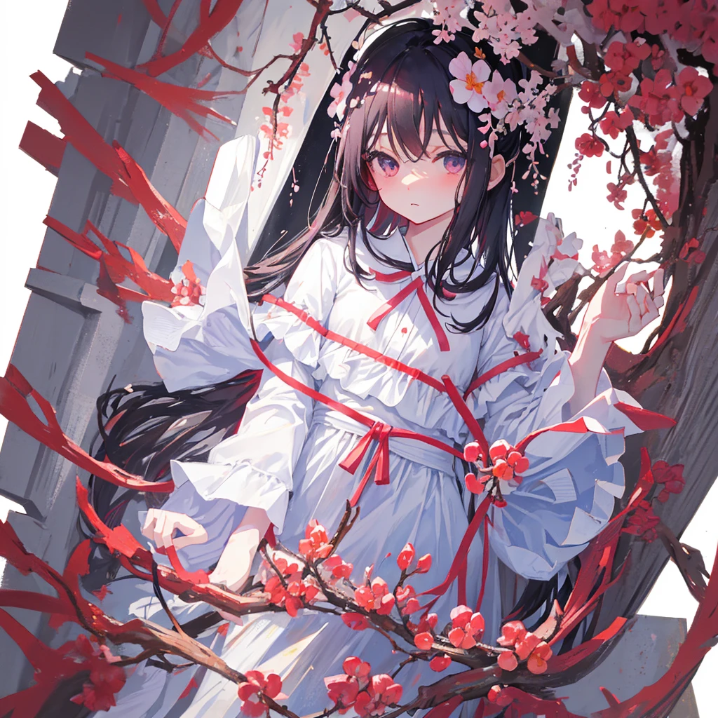 A ,Plum blossoms in hand,White tint,((Pure white background))