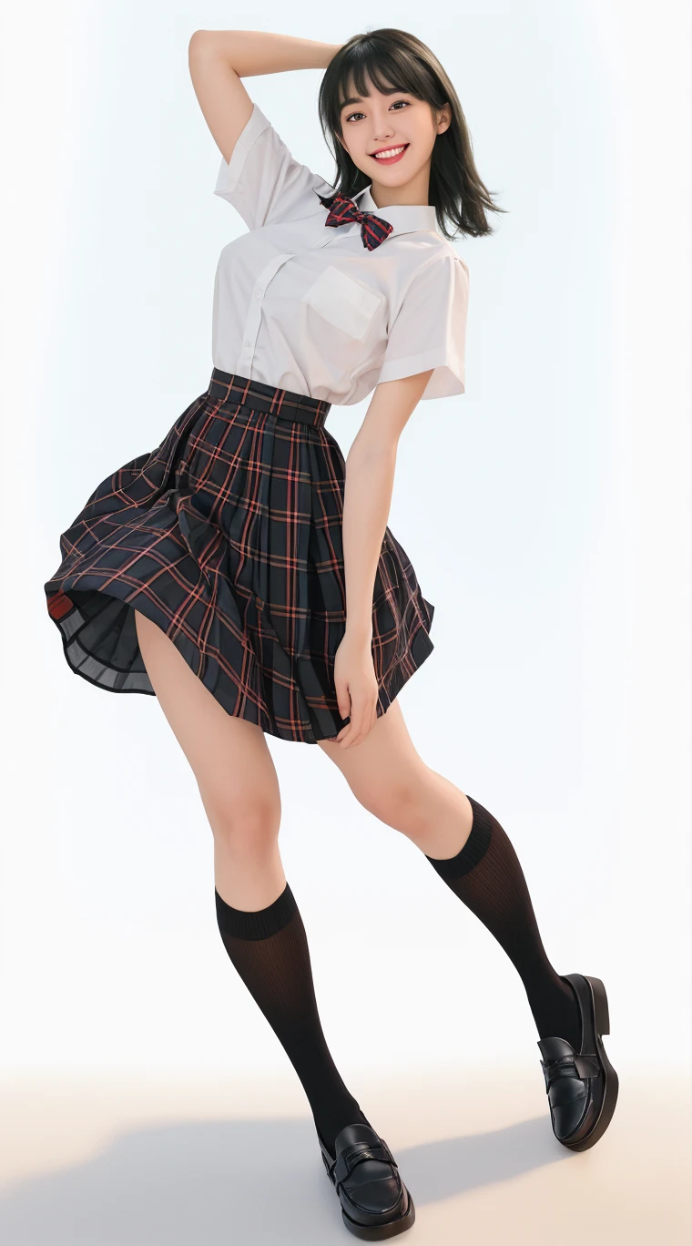 (masterpiece, Highest quality:1.2), Cowboy Shot, alone, One girl, Misako \(Ticker\), Expressionless, Mouth closed, View your viewers, Arms crossed, White shirt, Tucked in shirt, Long sleeve, tie, Black shorts, Green knee socks, pink backpack