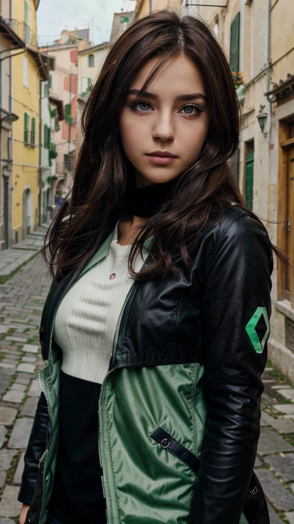 2 Italian Girl anime version (power to control the wind, purple eyes and medium light brown hair, Clothing and jacket with green and black sleeves in Italy)