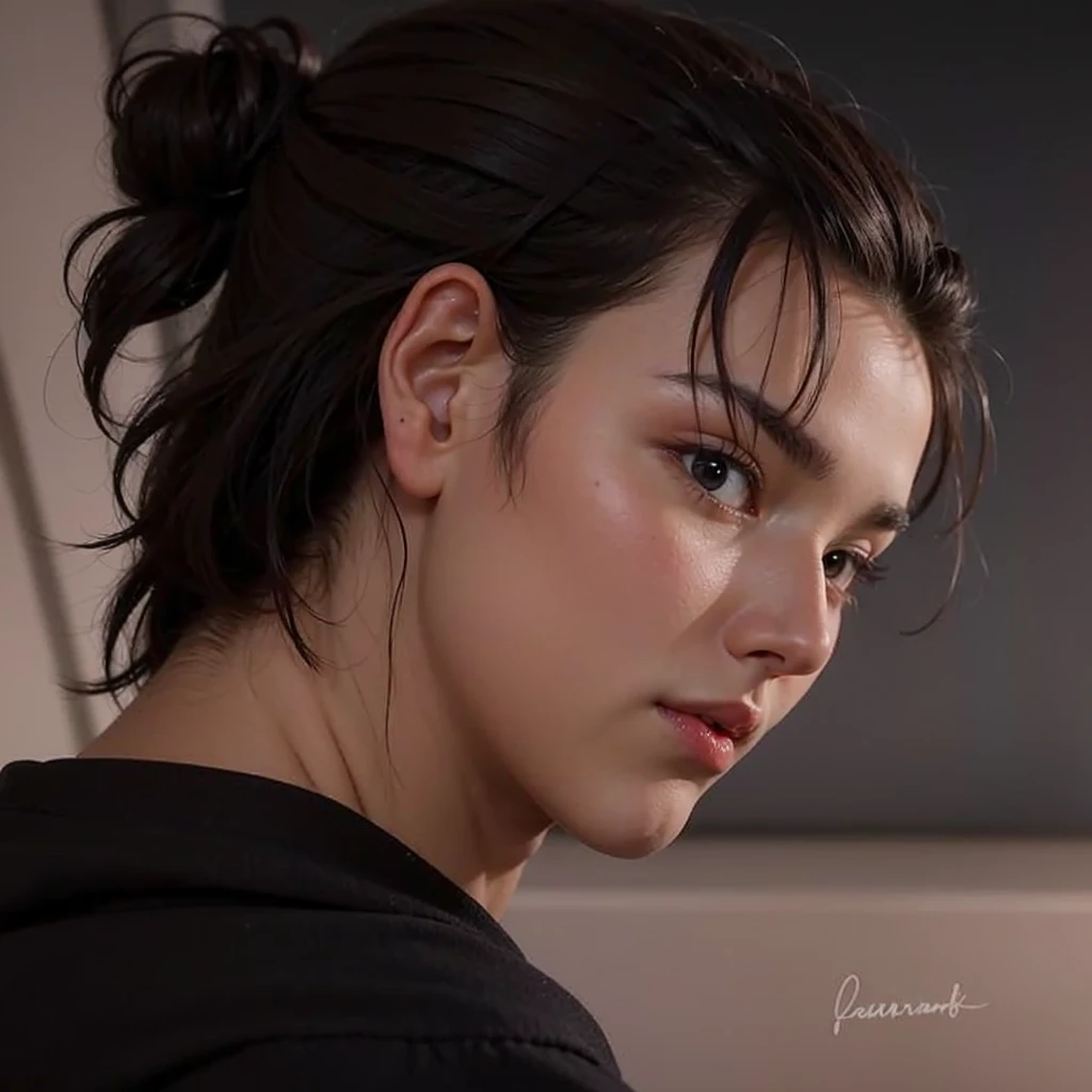 boy, man bun, tied hair