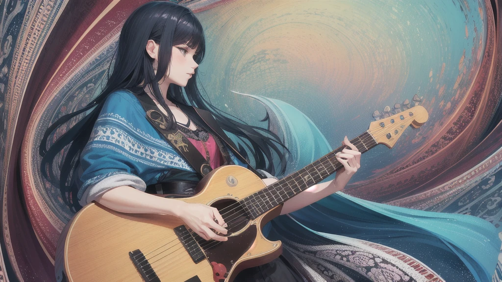 (masterpiece, Highest quality, Highest quality, Official Art, beautifully、aesthetic:1.2), (Rock guitarist、Solo Play), Very detailed,(Fractal Art:1.3),colorful,Most detailed