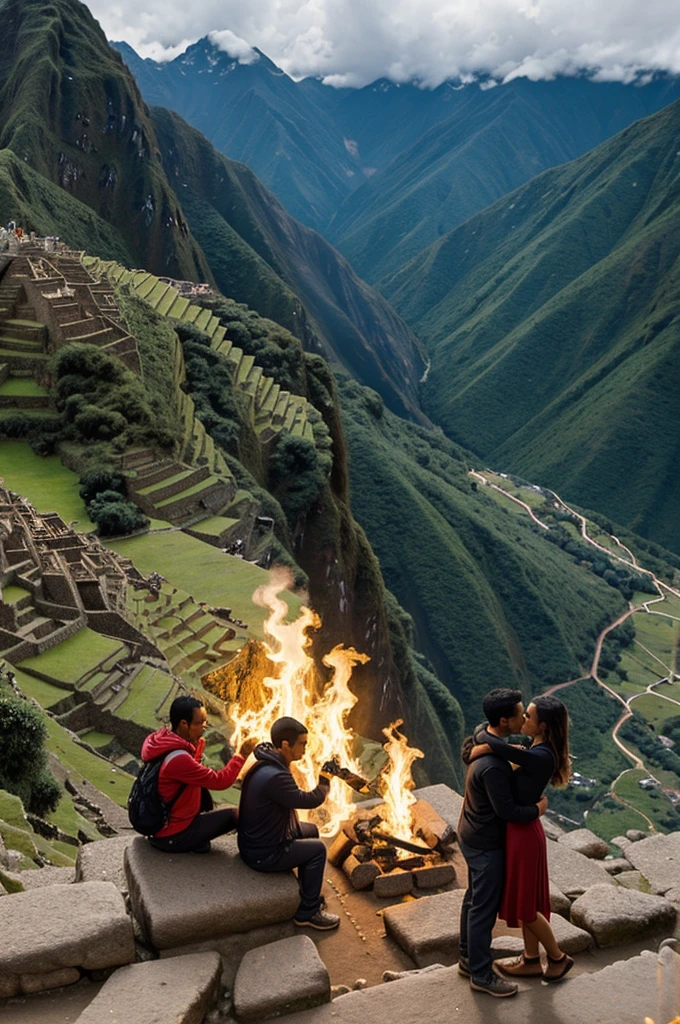 Couple in Machupichu over a flame