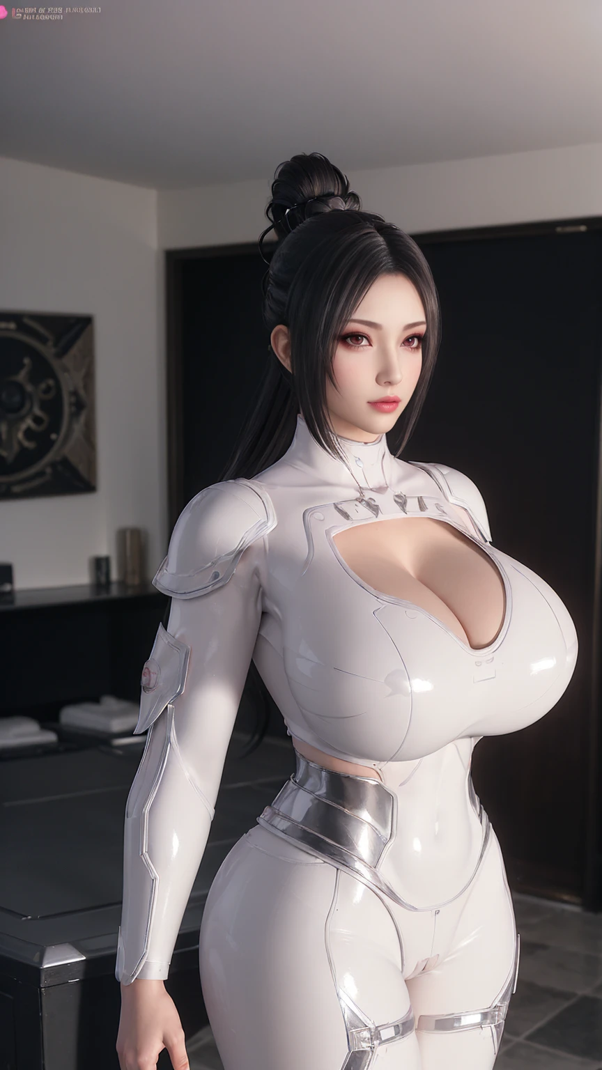 A BUSTY MILF, CLOSEUP UPPER BODY,SOLO, ((COWBOY SHOT:1.4)), ((DRAGON MECHA HORN,BLACK HAIR)), (GIGANTIC FAKE BOOBIES,CLEAVAGE TOP,11 LINE ABS:1.5), ((WEARING OUTFIT SILVER, PINK, WHITE FROM OVERWATCH, IN FUTURISTIC ARMOR, GIRL IN MECHA CYBER ARMOR:1.5)), (MUSCULAR BODY SHAPE:1.5), (CLEAN GLOSSY BODYSKIN:1.5), (LOOKING AT VIEWER:1.6), (BACKGROUND FUTURISTIC SPACE STATION:1), (PHOTOREALSITIC:1.4), (ULTRA-DETAILLIERT), (TOP-QUALITY), (BEST SHADOWS), BRIGHT LIGHT IN ROOM, HYPER TEXTURE, (4X MSAA), ((UNREAL ENGINE 5 RENDER)), (NEON), PHYSICALLY-BASED RENDERING, ULTRA HIGHT DEFINITION, 16K, 1080P.