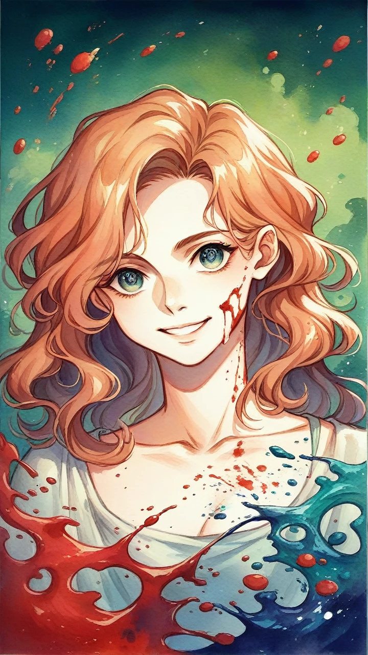 wtrcolor style, digital art of (Cat character), official art, front, smile, masterpiece, beautiful, ((watercolor)), face painting, ink splash, intricate details. Very detailed eyes, [drip:0.5], trend in Artstation, Rachel Walker