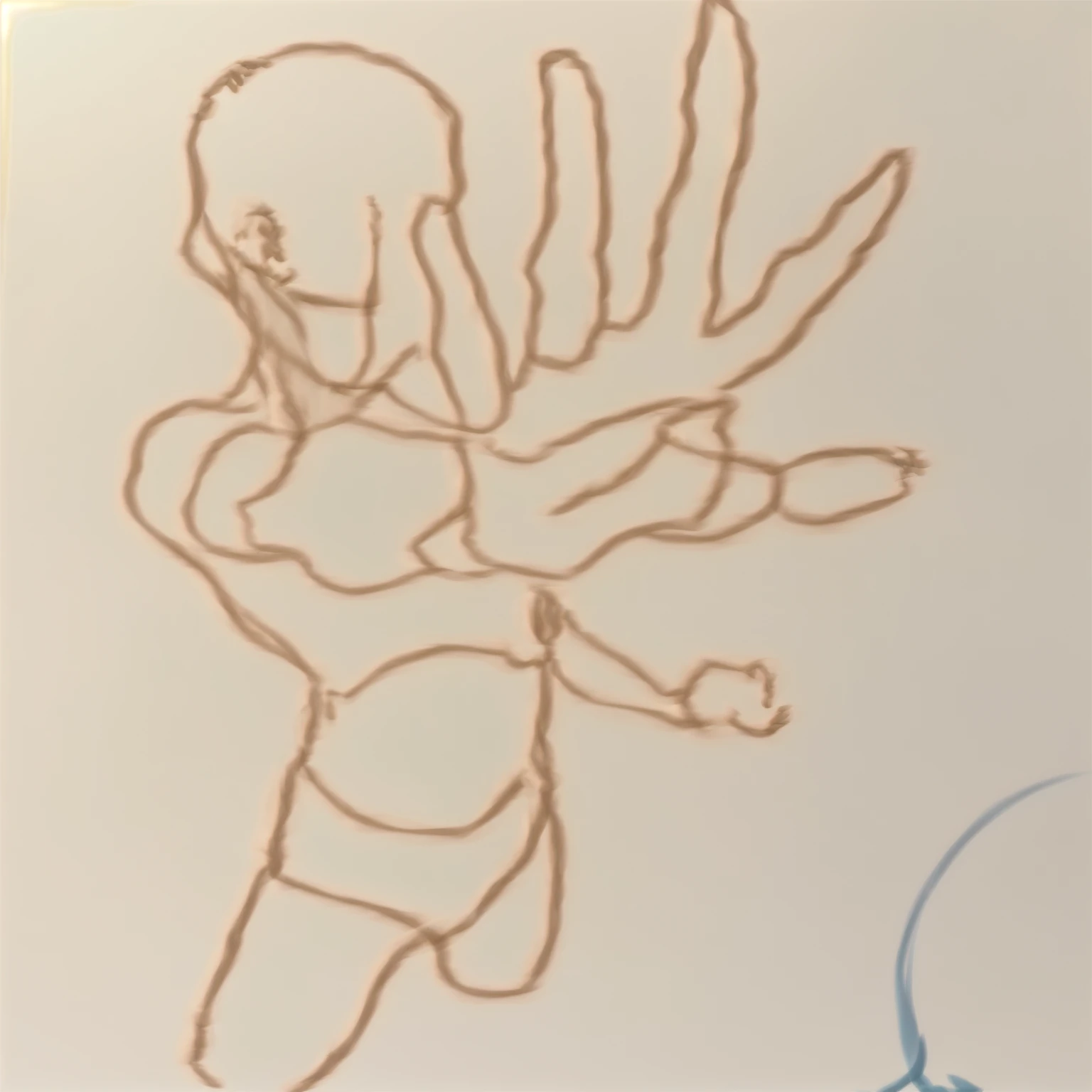 drawing of a man with one hand in the air and a ball in the air, left hand supporting head, dynamic extreme foreshortening, modest pose gesture, serpentine pose gesture, dynamic perspective pose, gesto desenhado, heavy gesture style closeup, cell shadow adult animation, dynamic pose perspective, foreshortening, zombie arms in front