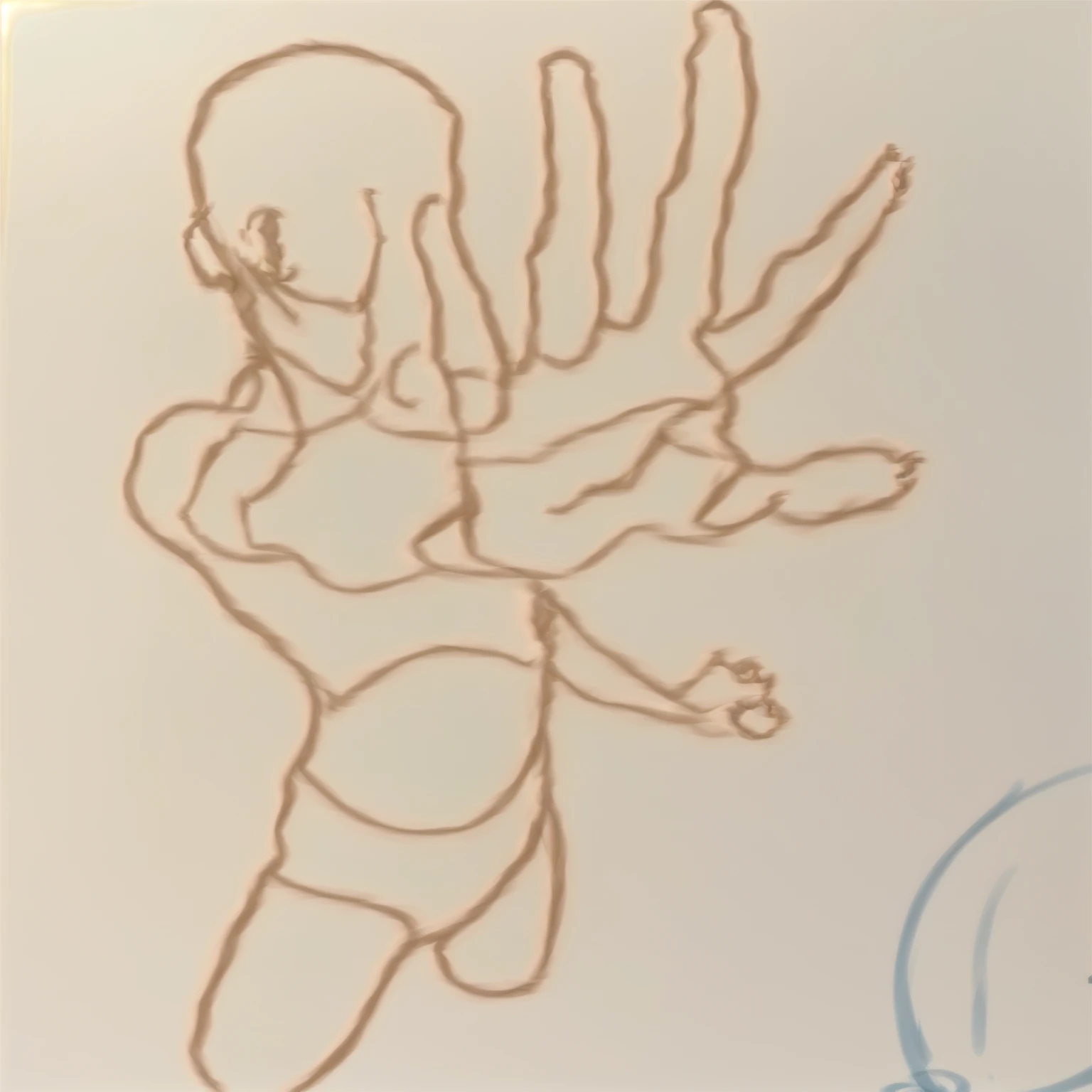 drawing of a man with one hand in the air and a ball in the air, left hand supporting head, dynamic extreme foreshortening, modest pose gesture, serpentine pose gesture, dynamic perspective pose, gesto desenhado, heavy gesture style closeup, cell shadow adult animation, dynamic pose perspective, foreshortening, zombie arms in front