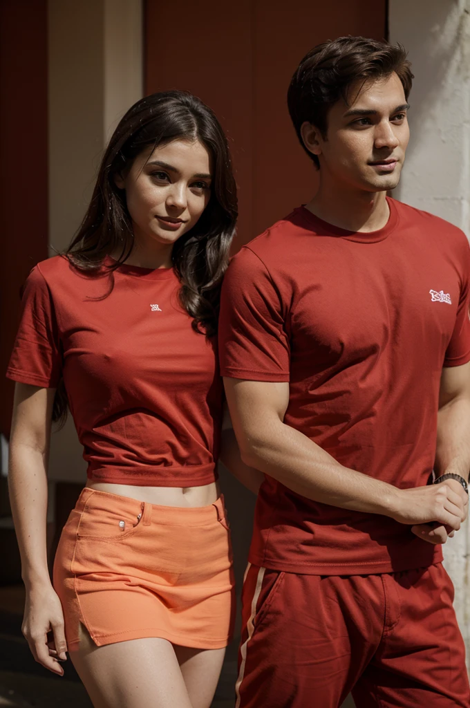 Cartoon photo of a couple wearing a red shirt
