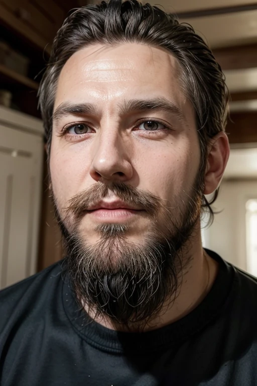 Create a photo of a man looking 45 years old with a beard