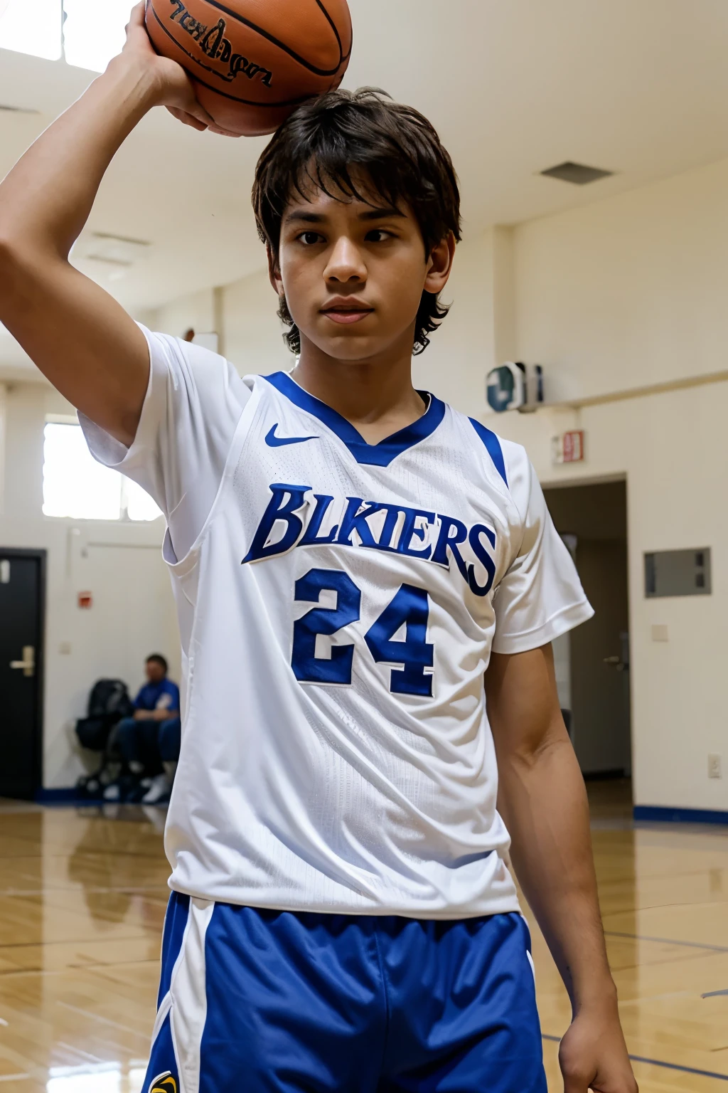 boy playing basketball jersey White name LEO number 24