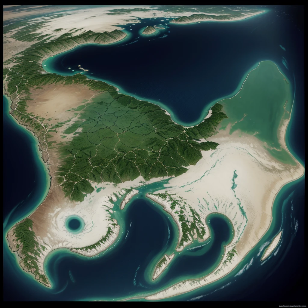 Create an image of a map of a fictional world with the regions of Brazil separated as continents of this new fictional world