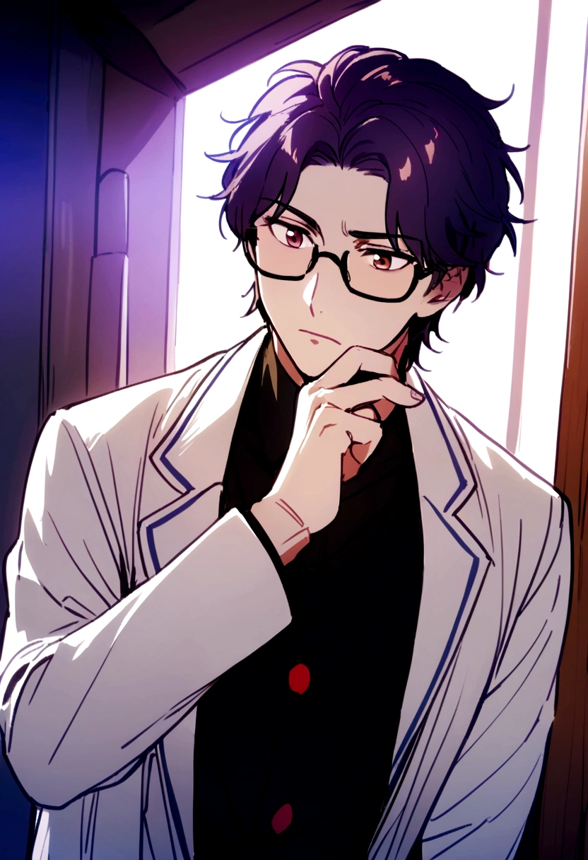 A man bank employee, Korea, brown hair, friendly, pale skin, anime