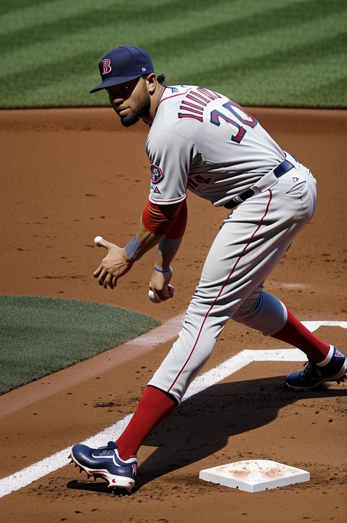 Real life ultra 3d animation of a Boston Red Sox player in uniform on the field