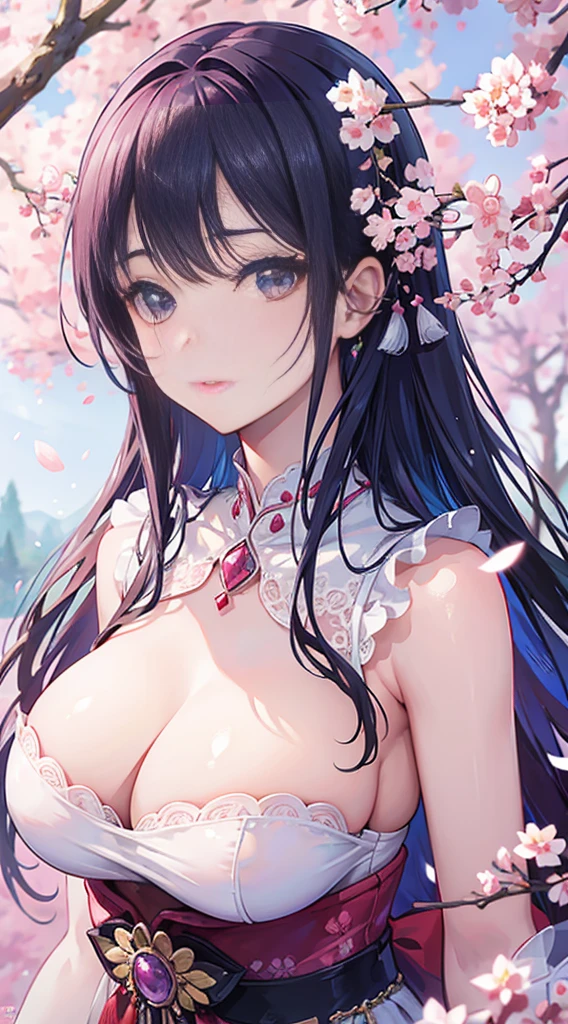 beautiful detailed eyes, beautiful detailed lips, extremely detailed eyes and face, longeyelashes, 1girl, beautiful girl, sakura kinomoto, big breasts, tokyo, cherry blossoms, fantasy, highly detailed, vibrant colors, cinematic lighting, intricate details, photorealistic, masterpiece, (best quality,4k,8k,highres,masterpiece:1.2),ultra-detailed,(realistic,photorealistic,photo-realistic:1.37)