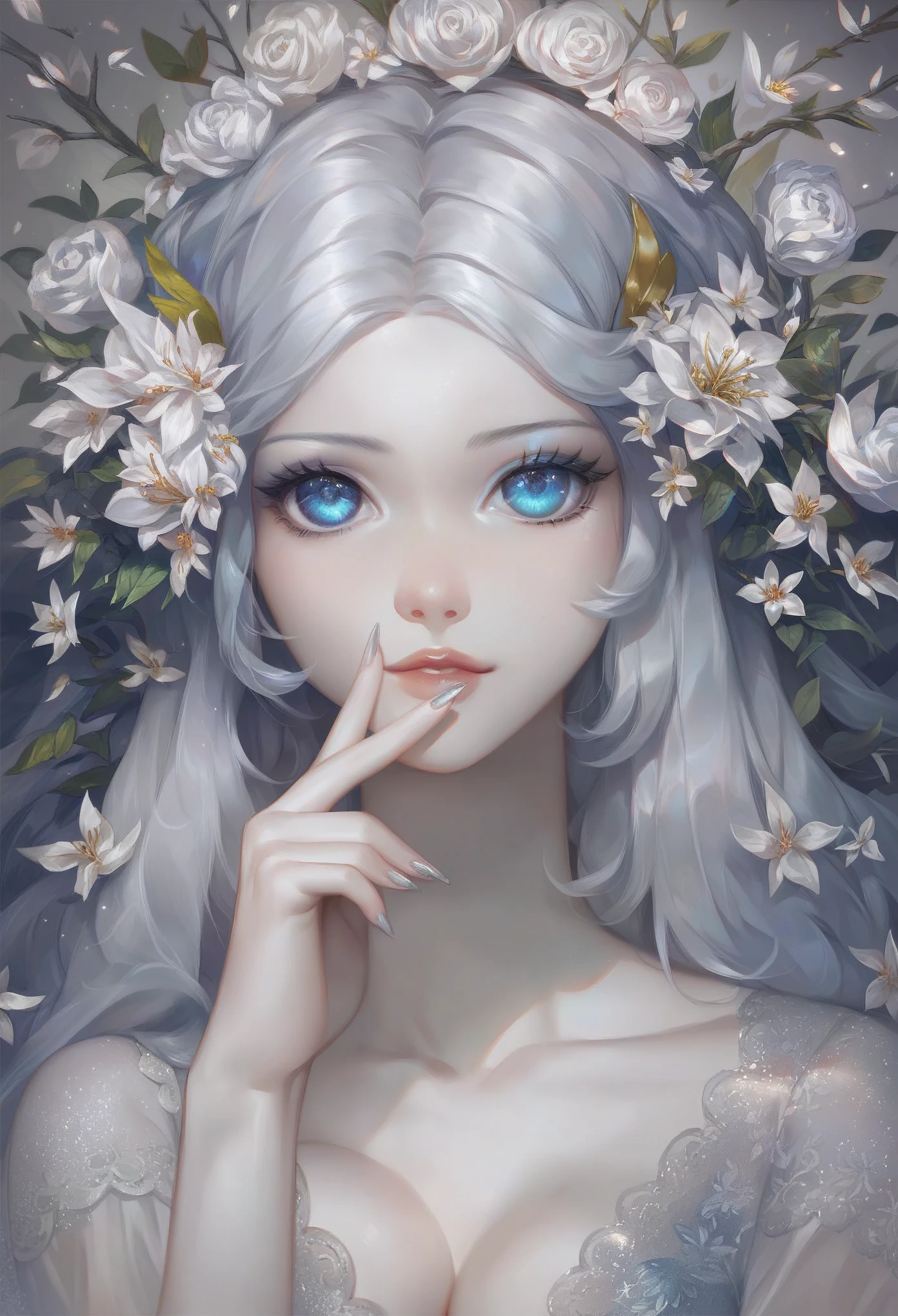 score_9,score_8_up,score_7_up,source_アニメ, Solitary, beautiful girl, Shining eyes, Perfect eyes, 15 years old, Finger five, Silver Theme,