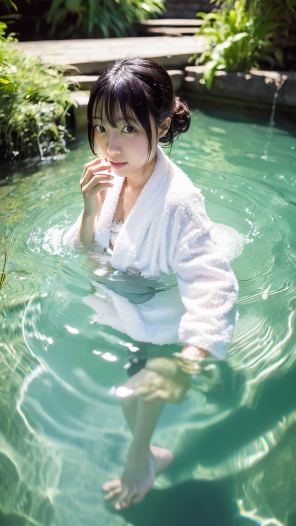 ((Girls wearing white yukata, see through:1.1, cleavage, sitting in hot springs, snow, outside, extremely beautiful faces, Japanese idols, looking at viewer:1.2, detailed face:1.3 cute face, detailed eyes:1.2, cheek to cheek:1.1, ashamed, embarrassed:1.3, chuckles, shy:1.1, shiny skins, wet, face focused, hot steam, medium shot, lonely eyes, upturned eyes)), trees in the background, snow mountain, ((Masterpiece, 8k, raw photo, high resolution, delicate skin, detailed face, ultra detailed, cinematic, photorealistic)),