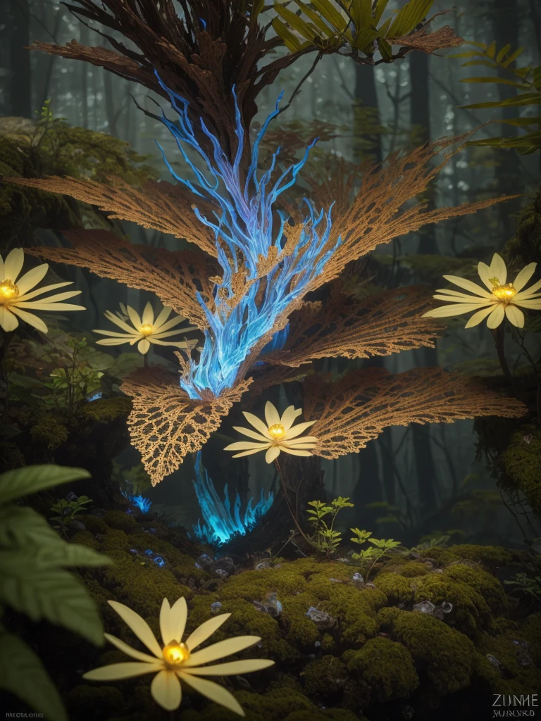 A sharp focus photo of a giant detailed bioluminescence raflesia, up close, (extremely detailed:1.3), Fantasy, octane render, zbrush. Character design, photorealistic, unreal engine, hyper-detailed, concept art, trending on art station. ((best quality)), ((masterpiece)), ((realistic)), (detailed), dark forest, (fantasy forest background illustration:1.1), style-swampmagic, style-nebmagic