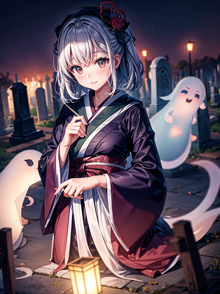 Highest quality,Highest Resolution,Cemetery at night,Ghost Girl,Japan,Ghost,