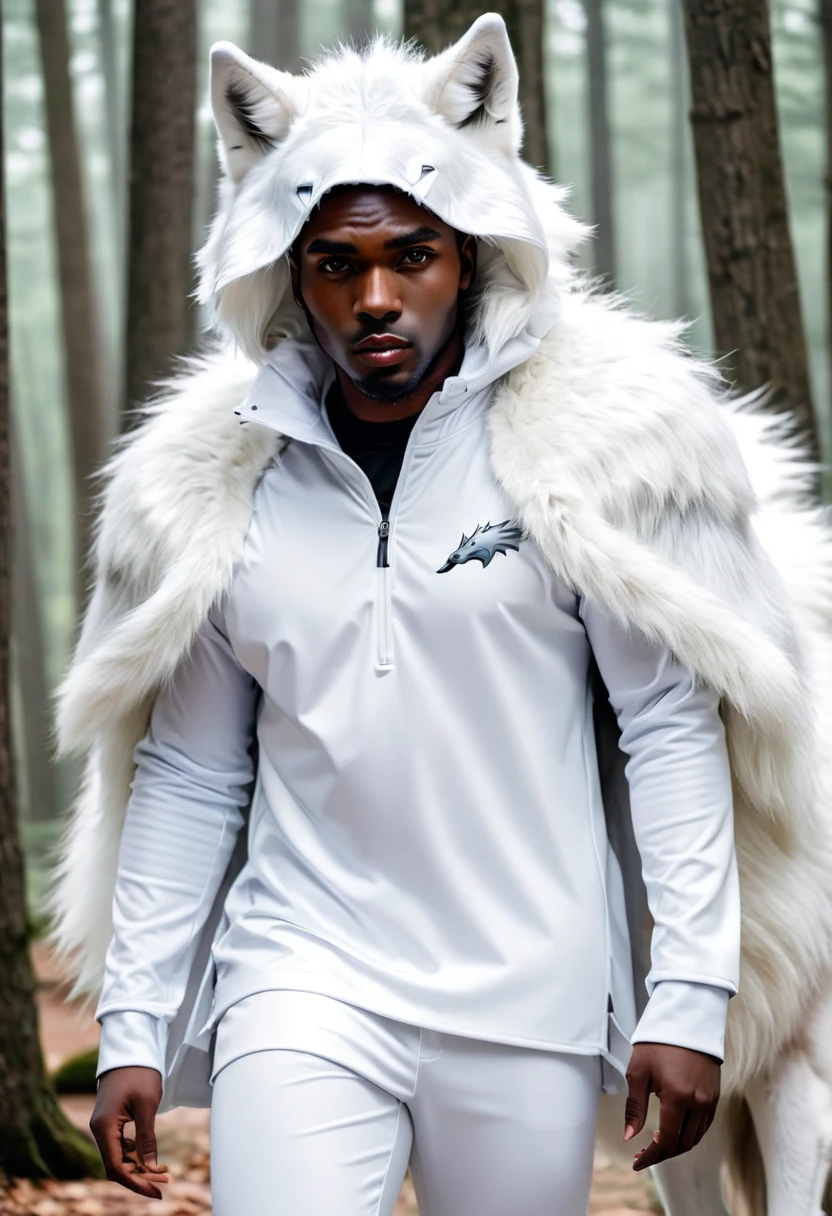 black man in a white wolf outfit