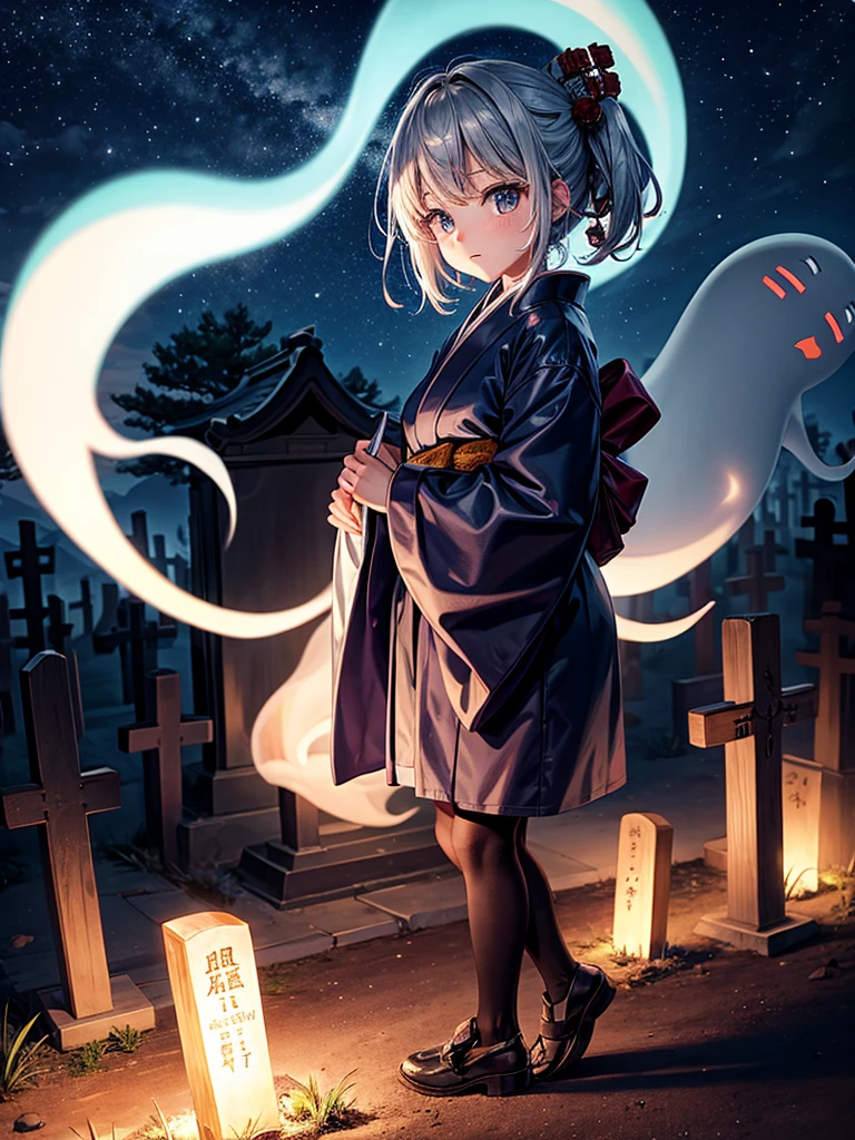 Highest quality,Highest Resolution,Cemetery at night,Ghost Girl,Japan,Ghost,