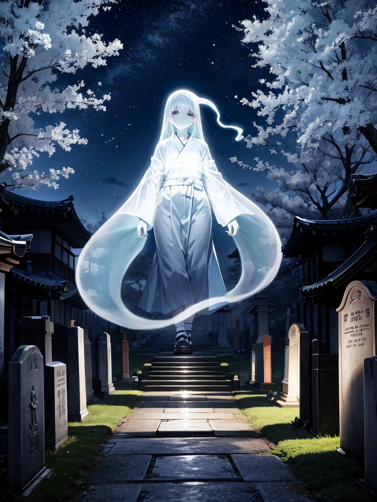 Highest quality,Highest Resolution,Cemetery at night,Ghost Girl,Japan,Ghost,