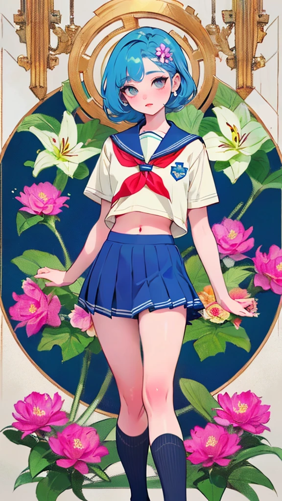 Poster,(a lot:1.2),((Art Deco,Botanical Art,Flower Art)),(Floral:1.2),Lily flower,
(masterpiece, Highest quality),(Vibrant colors,colorful),(Amazing details,Detailed Background),Anatomically correct,Accurate drawing,Detail View,Sense of luxury,

Perfect Anatomy, Girls open clothes:1.6, Bare Belly,Navel, Blue Hair, Gray eyes, 
(school uniform:1.5), Spread your legs,Spread your legs, Crotch crack