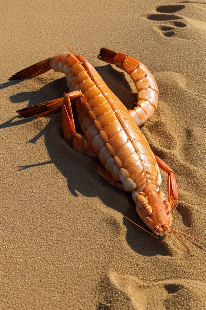 Draw a shrimp with muscle on the beach