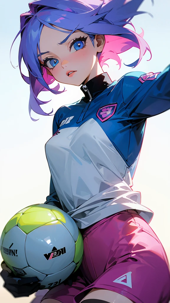 A cheerful and determined athlete with short pink hair and bright blue eyes, who competes to become the best in their sport