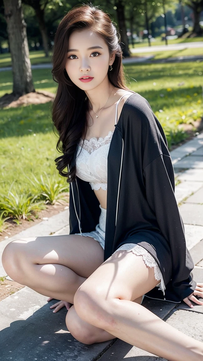HDR,UHD,8K,Best Quality,Masterpiece,High Detail,Ultra Realism,1 Girl,Full Body,Looking at the Camera,Upskirt,Sitting on the Ground,Legs Spread,Bow,Jewelry,Lace,White Panties,Long Hair,Straight Hair,Portrait,Mystic Forest,Firefly,Bokeh,Mystery,Night,Sky,Clouds,Lakeside,