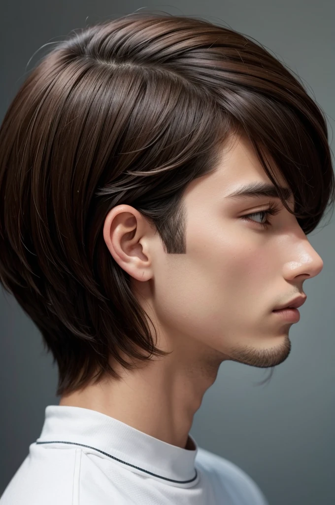 Brunette man in profile with modern gradient haircut