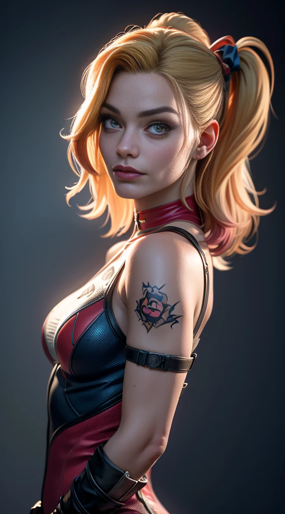 Margot Robbie as Harley Quinn in Suicide Squad, fully body, soft lighting, Dynamic English, realistic lighting, photo de Robert Adams, (natural skin texture, hyper- realism, smooth light, clearing: 1.2), (details Intricate: 1.12), hdr masterpiece, best qualityer, (highly detailed shot: 1.1), 8K, photorrealistic