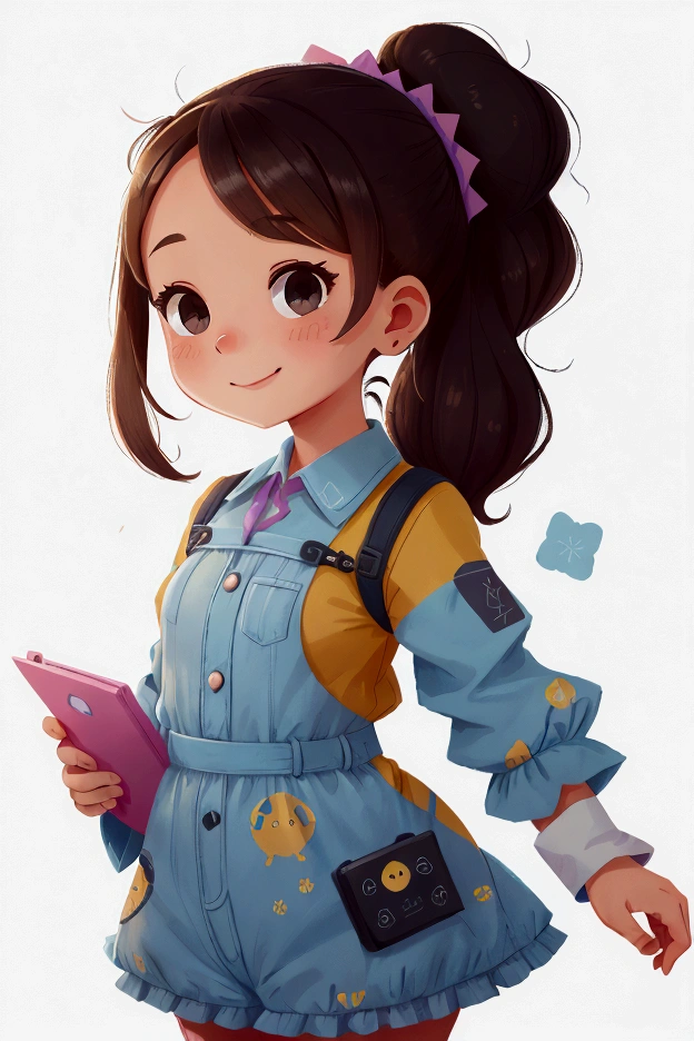 Create a charming 4K resolution close-up portrait of a printer mascot in the form of a girl, capturing a blend of technological sophistication and friendly approachability:

Visualize the mascot as a young girl with features that convey both a playful and professional vibe. Her hair could be styled in sleek, modern waves or a practical ponytail, possibly adorned with small, printer-themed accessories like tiny paperclip barrettes or a headband resembling a printer's paper tray.

Dress her in an outfit that reflects her role as a printer mascot: perhaps a stylish, form-fitting jumpsuit or dress with patterns resembling printer parts and circuitry, in colors associated with printing such as white, gray, and hints of cyan, magenta, yellow, and black (CMYK). The outfit should be both functional and appealing, incorporating sleek lines and tech-inspired details.

Set the scene against a backdrop that blends a modern office environment with elements of digital technology, such as floating holograms of documents, subtle grid patterns, or digital icons related to printing. This setting should convey a sense of efficiency and modernity.

The color palette should include clean, high-tech colors: whites, silvers, and grays, with pops of CMYK colors to highlight her connection to printing technology.

The mascot's expression should be friendly and welcoming, with a smile that conveys both approachability and competence. Her eyes should sparkle with enthusiasm and intelligence, embodying her role as a helpful and reliable assistant in any printing task.

This portrait aims to personify a printer as a friendly and capable girl mascot, blending technological elements with a warm and approachable character, making her an engaging and memorable figure in the world of printing technology.