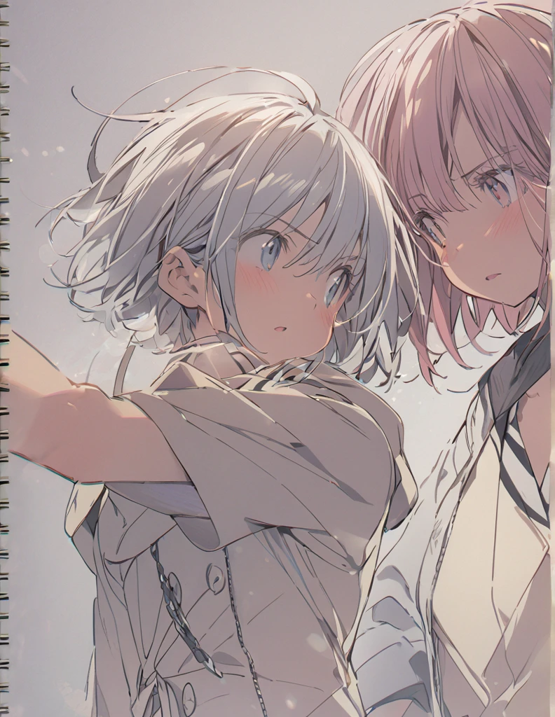Two short-haired girls are having a conversation