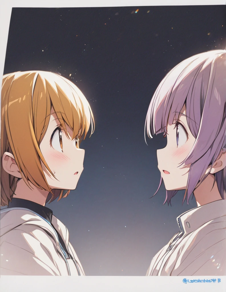 Two short-haired girls are having a conversation
