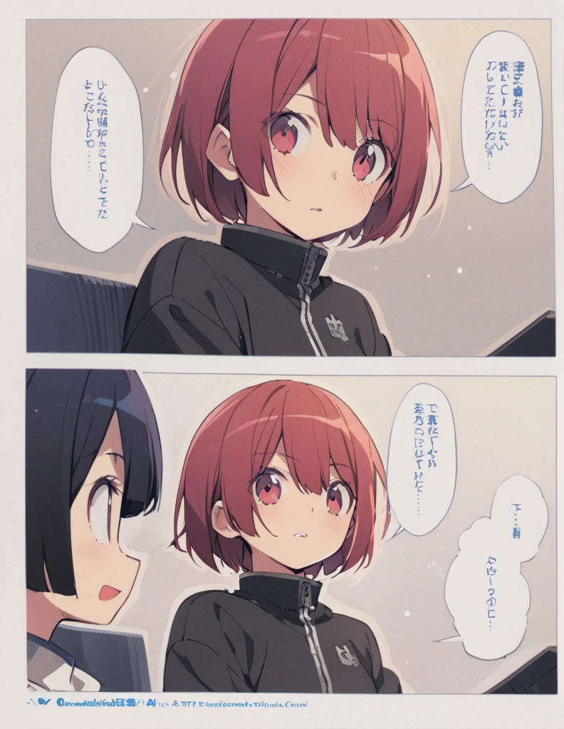 Two short-haired girls are having a conversation