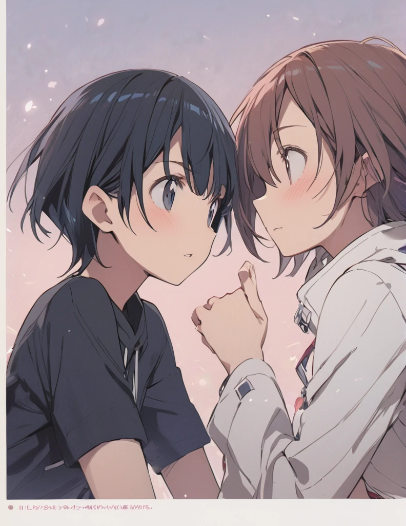 Two short-haired girls are having a conversation