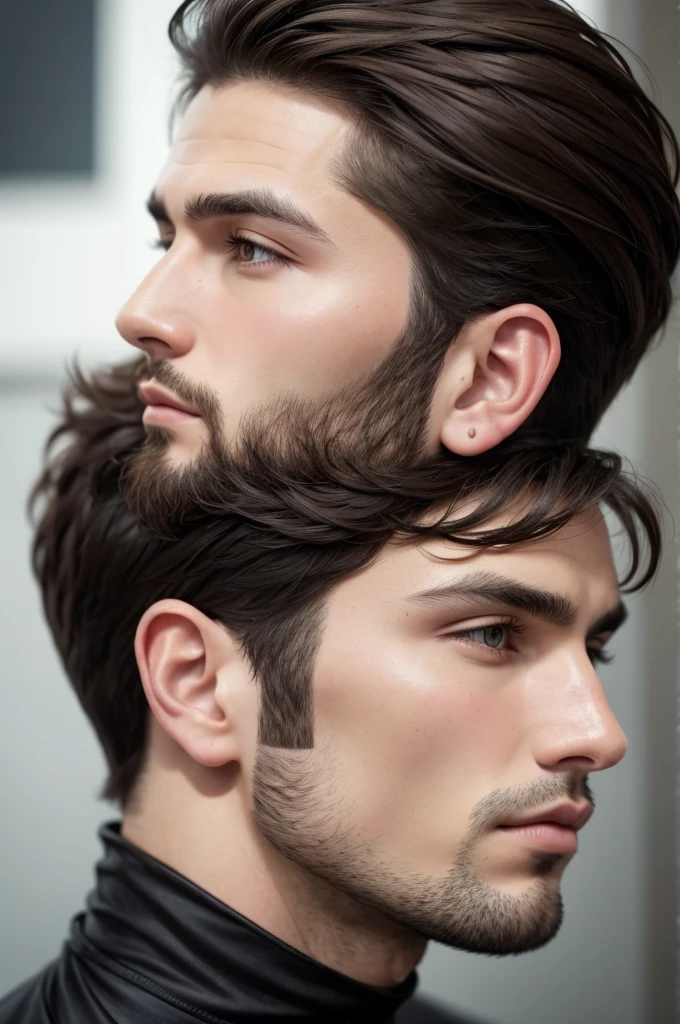 Brunette man in profile with razor haircut