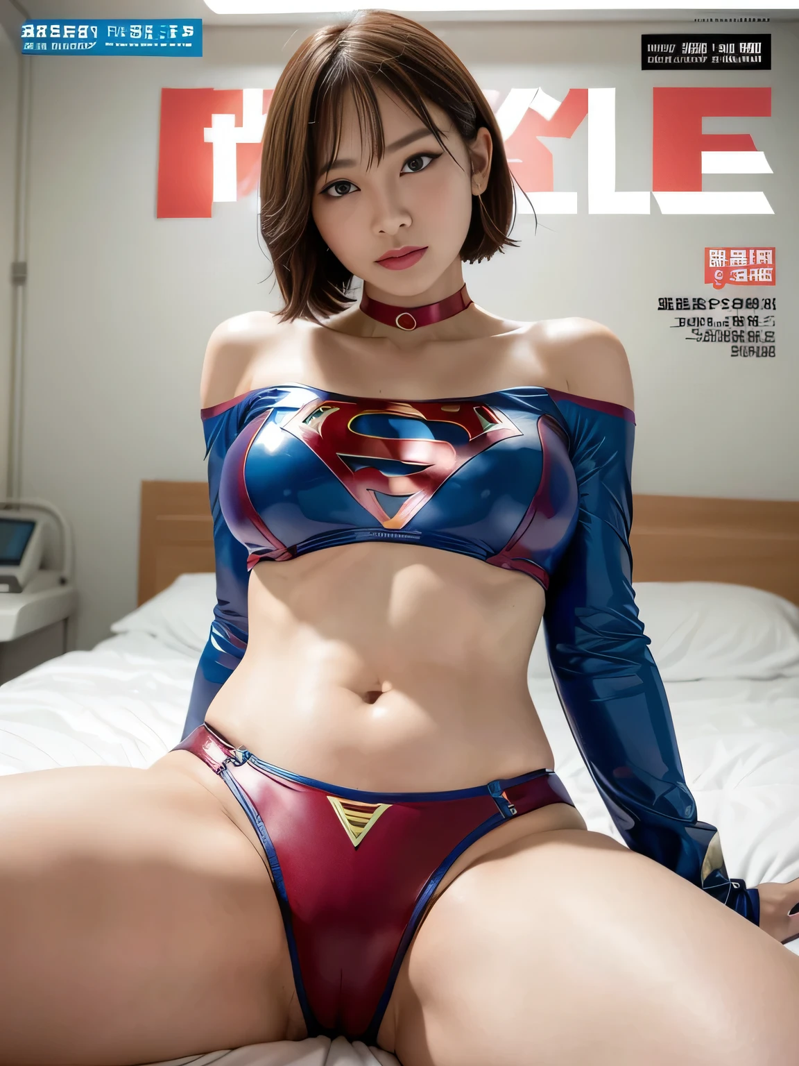 masterpiece、Enamel Supergirl Costume、Short Hair、Hospital operating table、Crisis situation、Big and ample breasts、looking at the camera、Shiny、Off the shoulder、choker、Long sleeve、exy poses to seduce、Sweaty skin、Model Body Type、Alluring、charm、Enchanting、Abused、test subject、victim、Wild、Photorealistic、latex、Expose your belly、athlete、Racing Bloomers、Weekly magazine cover style、Boasting beautiful legs、