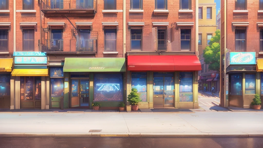 there are many stores on the side of the street with a red awning, anime background art, anime style cityscape, background art, zootopia concept art, anime scenery concept art, storefronts, urban concept art, street background, freddy mamani silvestre facade, painted in anime painter studio, hd anime cityscape, realistic establishing shot, in zootopia city