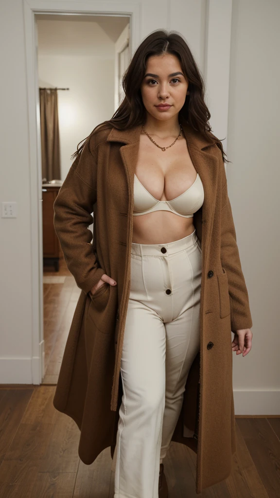 a woman padded different bra and saree, heading in or out the door,,big cheeks, curvy, hourglass figure, swooping , deep cleavagarms, sexy armpits,bienis, nipples, ascklace,atic:1.3) woman wearing a brown teddy coat, white turtleneck sweater and jeans, light brown coat, coat, outfit photograph, wearing hunter coat, wearing a brown, wearing a long beige trench coat, outfit-of-the-day, brown tuffle coat, wearing a brown leather coat, outfit photo, wearing a fisher 🧥, wearing a long coat, winter vibes, brown sweater, relaxed style, cosy vibes, warm color clothes, wearing a duster coat, casual outfit, full body portrait shot