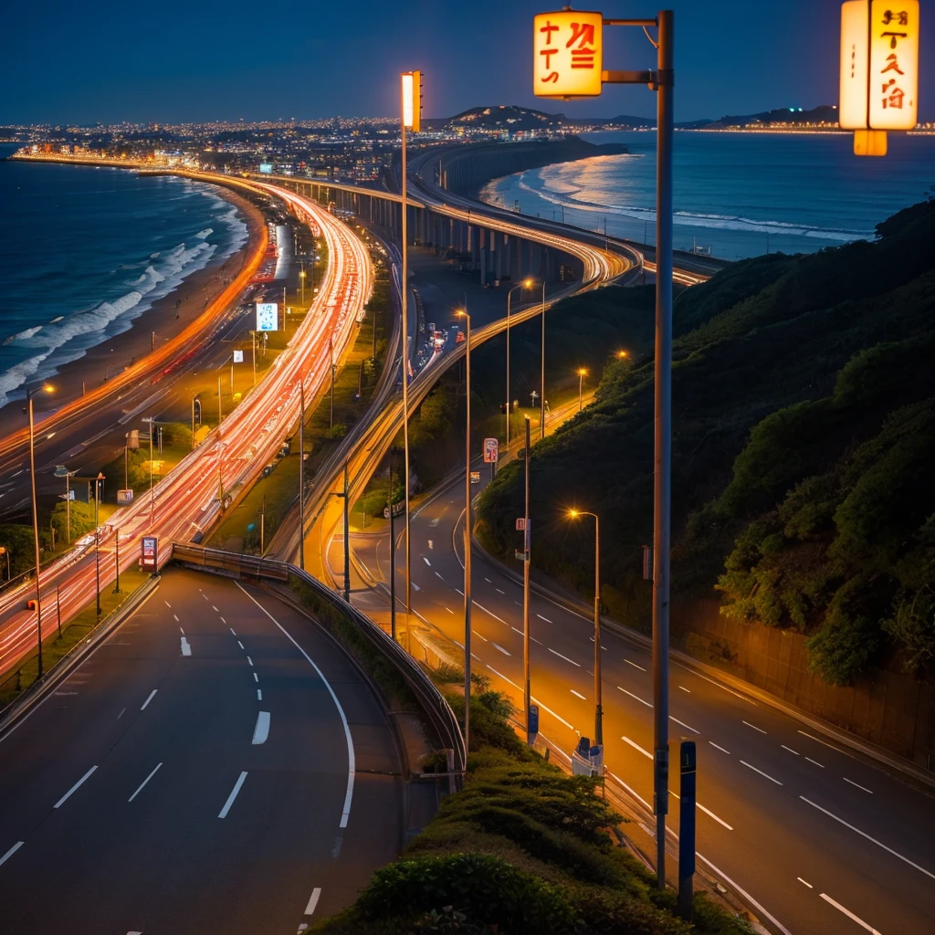 Shonan Coast at Night　Along the highway　Tropical night　summer　Neon Light　busy