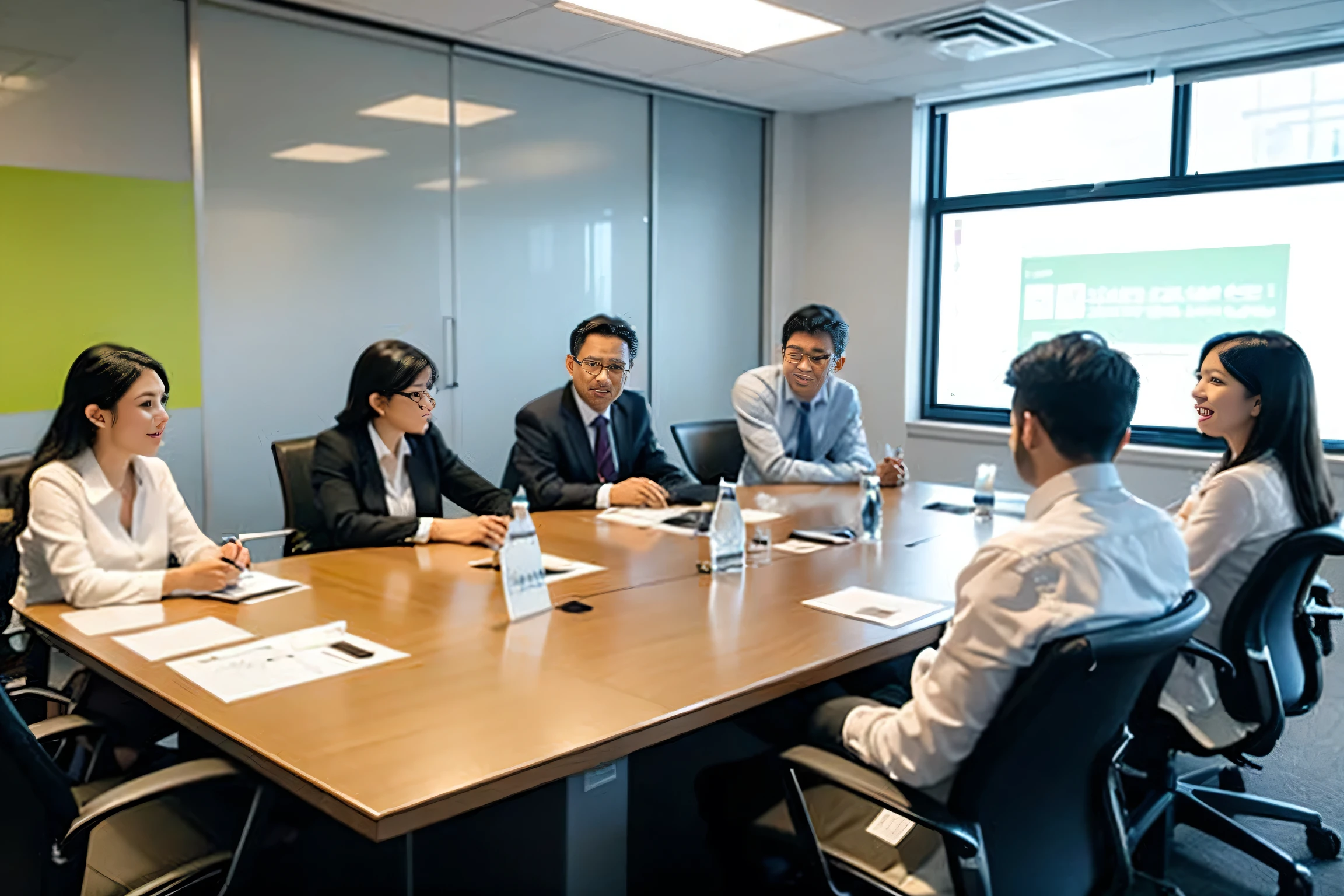Successful team collaboration in business boardroom