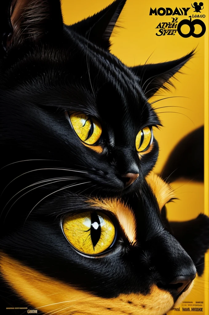 Disney Pixar poster of a black cat with the name Noha and yellow eyes