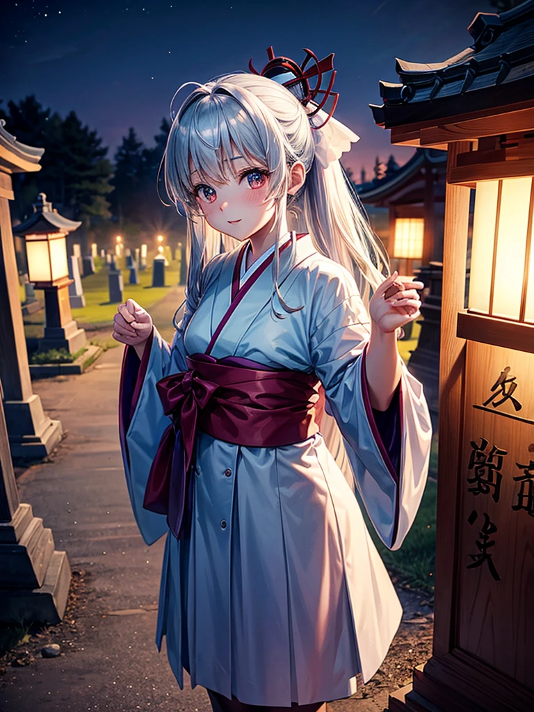 Highest quality,Highest Resolution,Cemetery at night,Ghost Girl,Japan,Ghost,Shrine maiden costume,